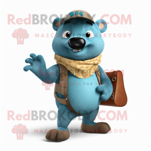 Turquoise Beaver mascot costume character dressed with a Jeans and Wraps