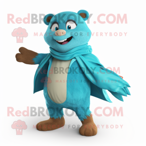 Turquoise Beaver mascot costume character dressed with a Jeans and Wraps
