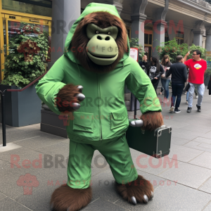 Green Gorilla mascot costume character dressed with a Windbreaker and Briefcases