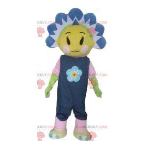 Mascotte bel fiore giallo e blu carino e colorato -