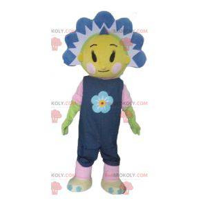 Mascote linda flor amarela e azul linda e colorida -
