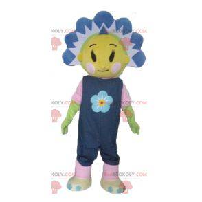 Mascotte bel fiore giallo e blu carino e colorato -