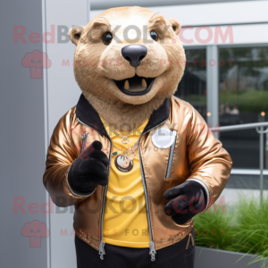 Gold Otter maskot kostume...