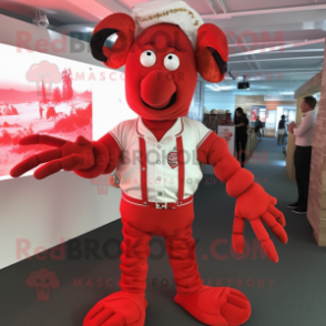 nan Lobster mascot costume character dressed with a Button-Up Shirt and Belts