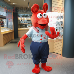 nan Lobster mascot costume character dressed with a Button-Up Shirt and Belts