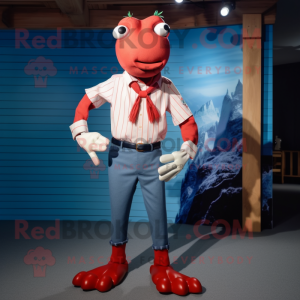 nan Lobster mascot costume character dressed with a Button-Up Shirt and Belts