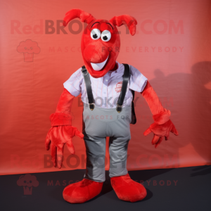 nan Lobster mascot costume character dressed with a Button-Up Shirt and Belts