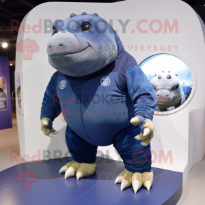 Navy Glyptodon mascot costume character dressed with a Long Sleeve Tee and Hairpins