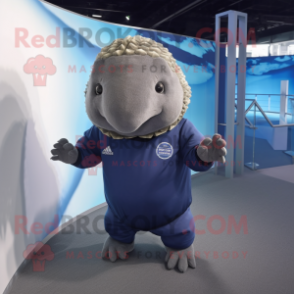 Navy Glyptodon mascot costume character dressed with a Long Sleeve Tee and Hairpins
