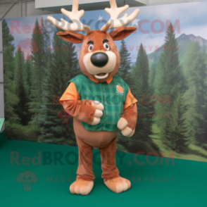 Peach Irish Elk mascot costume character dressed with a Corduroy Pants and Anklets