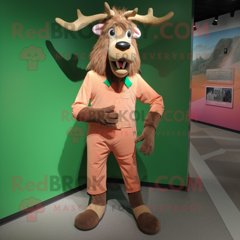 Peach Irish Elk mascot costume character dressed with a Corduroy Pants and Anklets