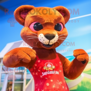 Red Jaguarundi mascot costume character dressed with a Bikini and Hairpins