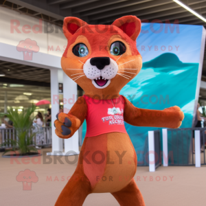 Red Jaguarundi mascot costume character dressed with a Bikini and Hairpins