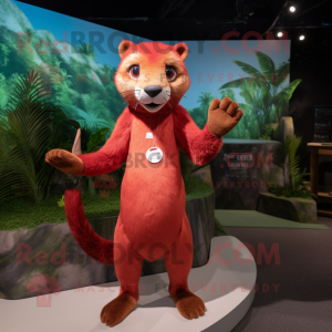 Red Jaguarundi mascot costume character dressed with a Bikini and Hairpins