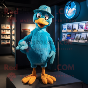 Cyan Dodo Bird mascot costume character dressed with a Polo Shirt and Berets
