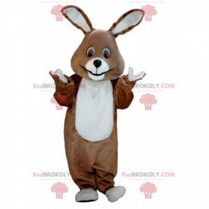 Mascotte de lapin marron et blanc tout poilu - Redbrokoly.com