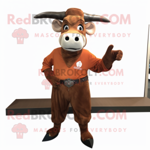 Rust Zebu mascot costume character dressed with a Corduroy Pants and Hairpins