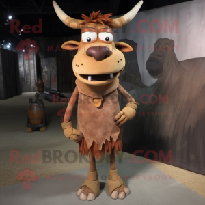 Rust Zebu mascot costume character dressed with a Corduroy Pants and Hairpins