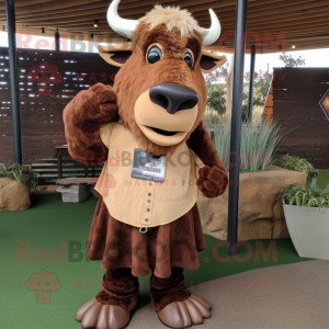 Rust Zebu mascot costume character dressed with a Corduroy Pants and Hairpins