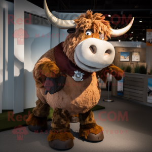 Rust Zebu mascot costume character dressed with a Corduroy Pants and Hairpins