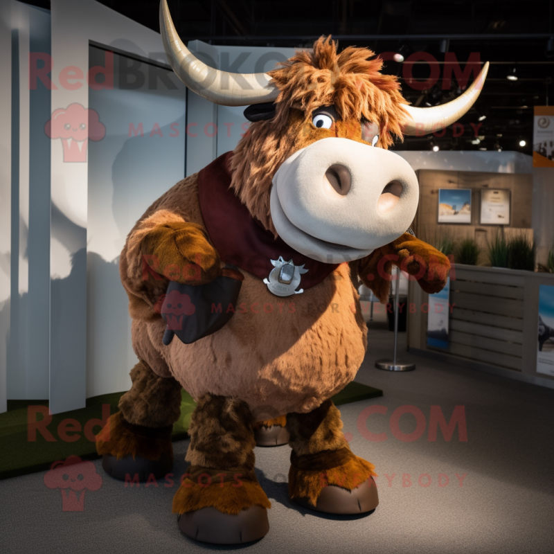Rust Zebu mascot costume character dressed with a Corduroy Pants and Hairpins Rust Zebu mascot costume character dressed with a Corduroy Pants and Hairpins