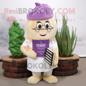 Lavender Turnip mascot costume character dressed with a Henley Tee and Reading glasses