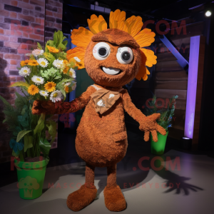 Rust Bouquet Of Flowers mascot costume character dressed with a Romper and Rings