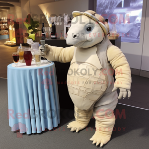 Cream Glyptodon mascot costume character dressed with a Cocktail Dress and Mittens