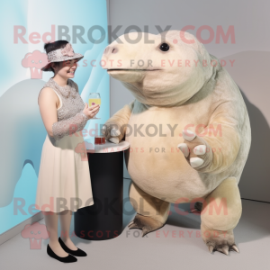 Cream Glyptodon mascot costume character dressed with a Cocktail Dress and Mittens