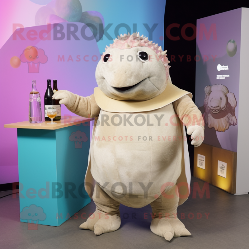 Cream Glyptodon mascot costume character dressed with a Cocktail Dress and Mittens Cream Glyptodon mascot costume character dressed with a Cocktail Dress and Mittens