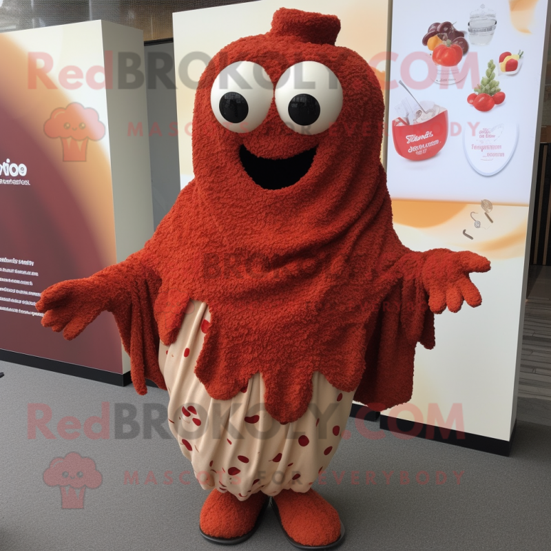 Rust Cherry mascot costume character dressed with a Cardigan and Shawls