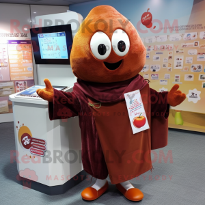 Rust Cherry mascot costume character dressed with a Cardigan and Shawls