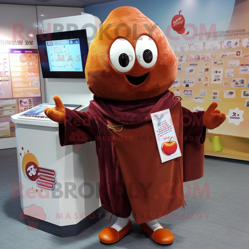 Rust Cherry mascot costume character dressed with a Cardigan and Shawls Rust Cherry mascot costume character dressed with a Cardigan and Shawls