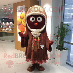 Rust Cherry mascot costume character dressed with a Cardigan and Shawls