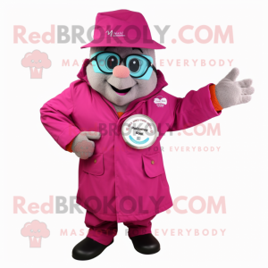 Magenta Wrist Watch mascot costume character dressed with a Parka and Bow ties