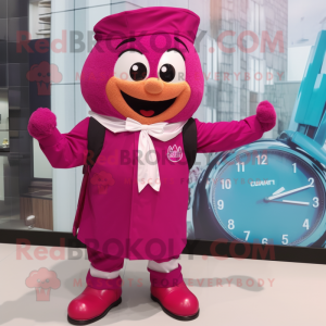 Magenta Wrist Watch mascot costume character dressed with a Parka and Bow ties