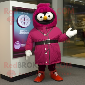 Magenta Wrist Watch mascot costume character dressed with a Parka and Bow ties