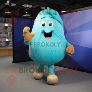 Turquoise Potato mascot costume character dressed with a Trousers and Foot pads