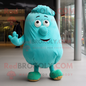 Turquoise Potato mascot costume character dressed with a Trousers and Foot pads