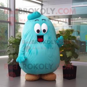 Turquoise Potato mascot costume character dressed with a Trousers and Foot pads