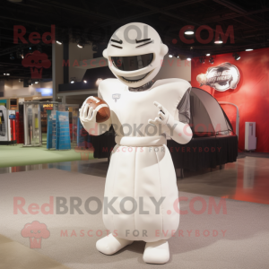 White American Football Helmet mascot costume character dressed with a Ball Gown and Gloves