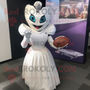 White American Football Helmet mascot costume character dressed with a Ball Gown and Gloves