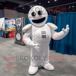 White American Football Helmet mascot costume character dressed with a Ball Gown and Gloves