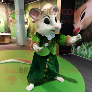 Forest Green Dormouse mascot costume character dressed with a Midi Dress and Cufflinks