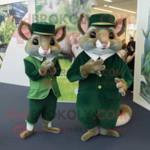 Forest Green Dormouse mascot costume character dressed with a Midi Dress and Cufflinks