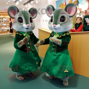 Forest Green Dormouse mascot costume character dressed with a Midi Dress and Cufflinks