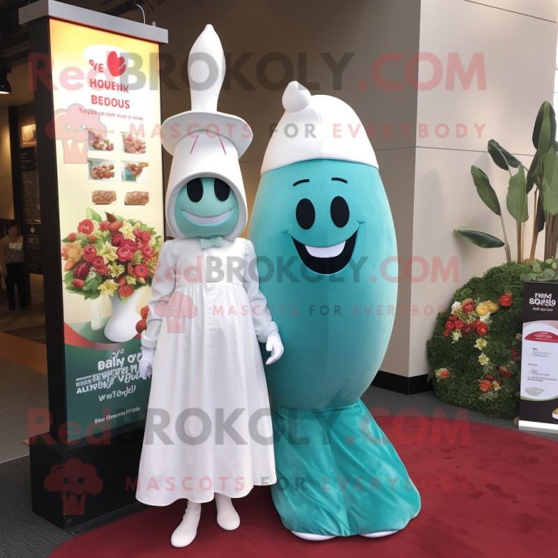 Teal Beet mascot costume character dressed with a Wedding Dress and Beanies