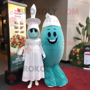 Teal Beet mascot costume character dressed with a Wedding Dress and Beanies