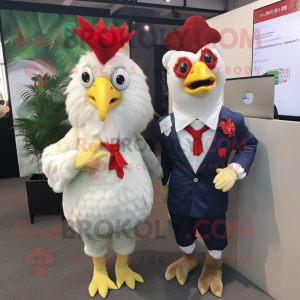 nan Rooster mascot costume character dressed with a Suit and Brooches