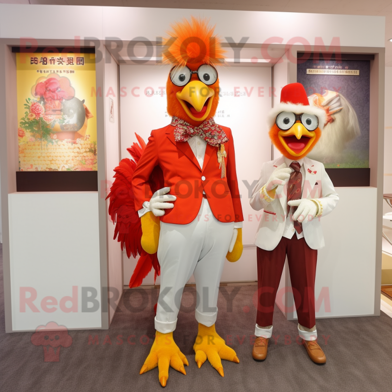 nan Rooster mascot costume character dressed with a Suit and Brooches